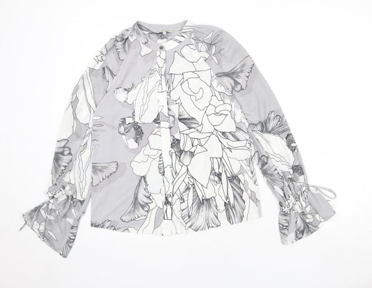 NEXT Womens Grey Geometric Polyester Basic Blouse Size 8 Round Neck