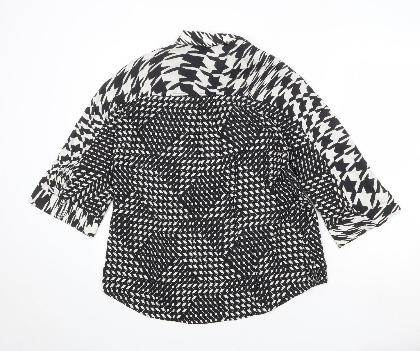 NEXT Womens Black Geometric Viscose Basic Button-Up Size 10 Collared