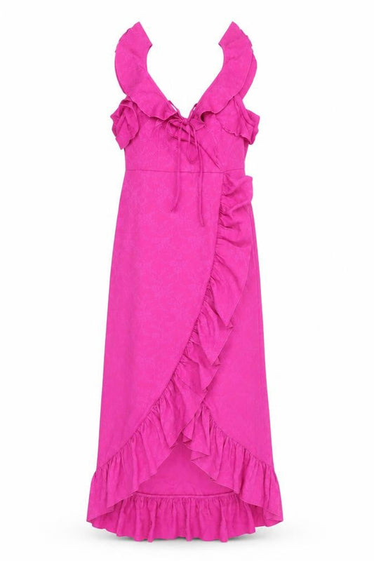 Topshop Womens Pink Polyester Maxi Size 6 V-Neck Tie