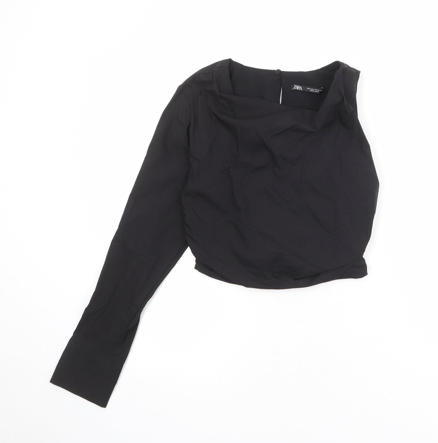 Zara Womens Black Polyester Basic Blouse Size S Cowl Neck