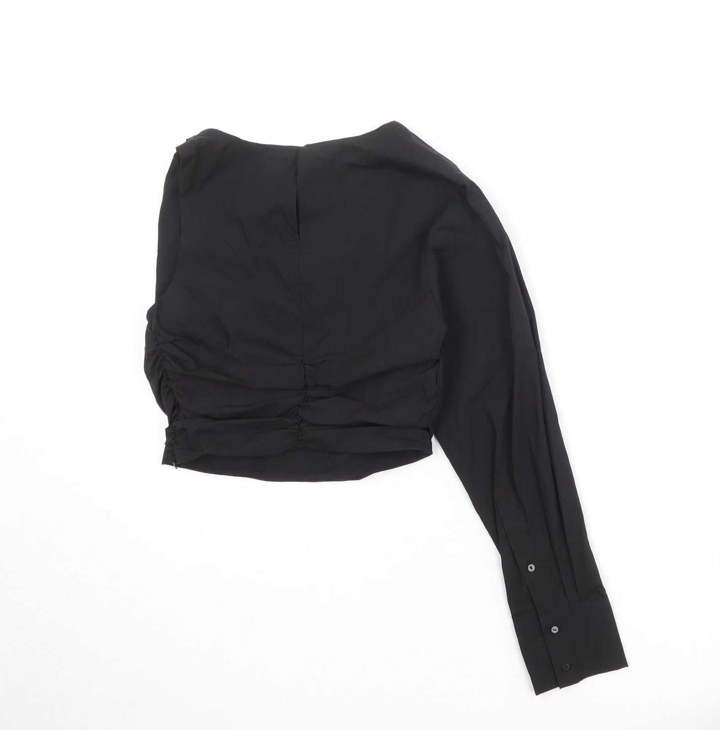 Zara Womens Black Polyester Basic Blouse Size S Cowl Neck
