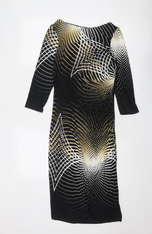 Principles Womens Black Geometric Viscose A-Line Size 12 Boat Neck Pullover
