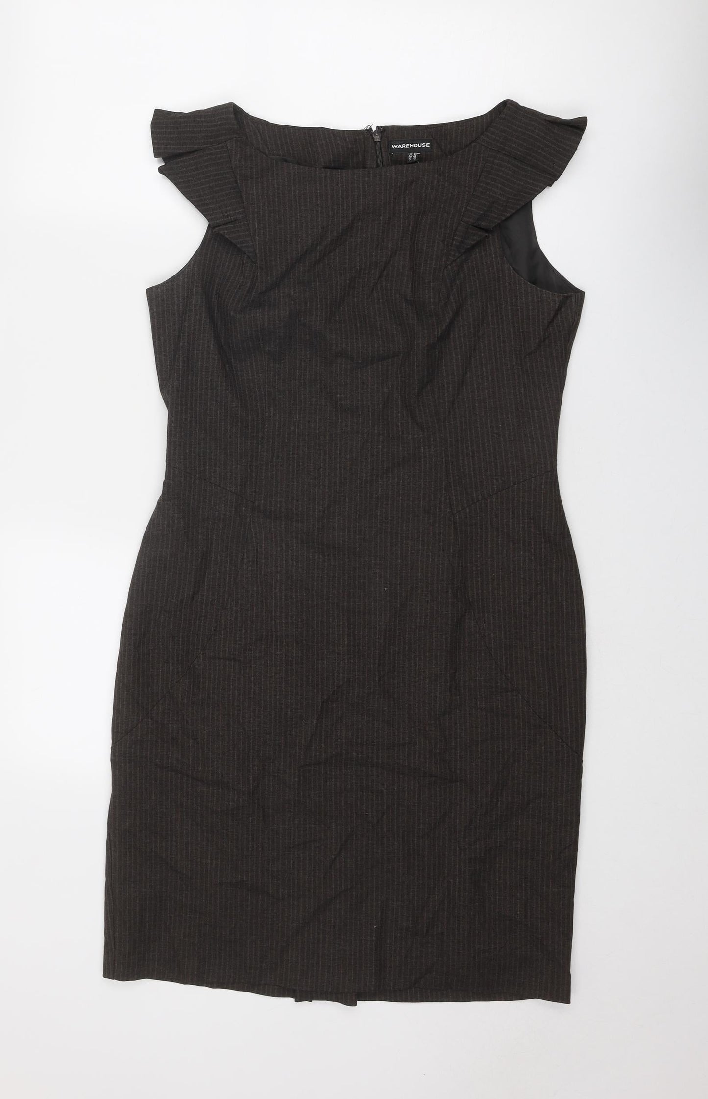 Warehouse Womens Brown Polyester Shift Size 14 Round Neck Zip