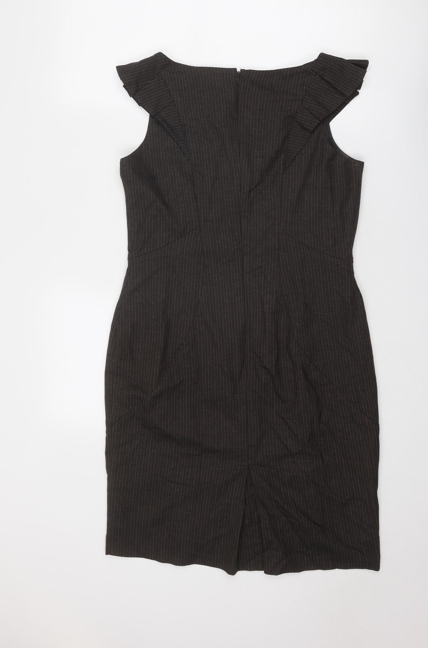 Warehouse Womens Brown Polyester Shift Size 14 Round Neck Zip