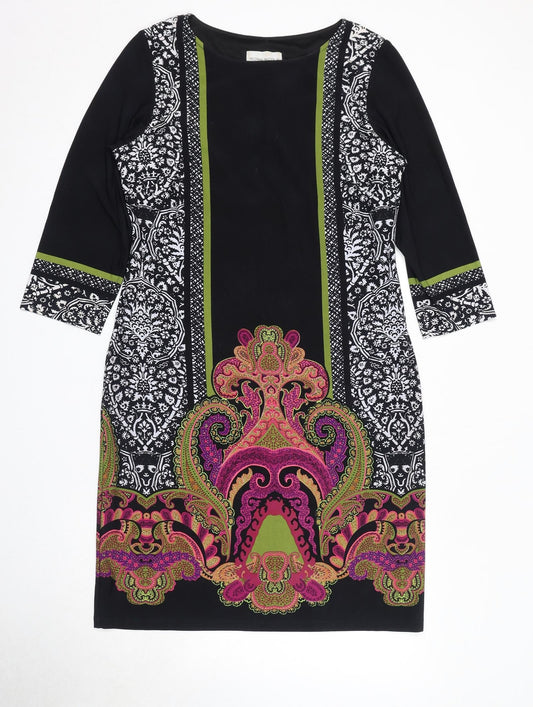 Ronni Nicole Womens Black Geometric Polyester A-Line Size 14 Round Neck Pullover