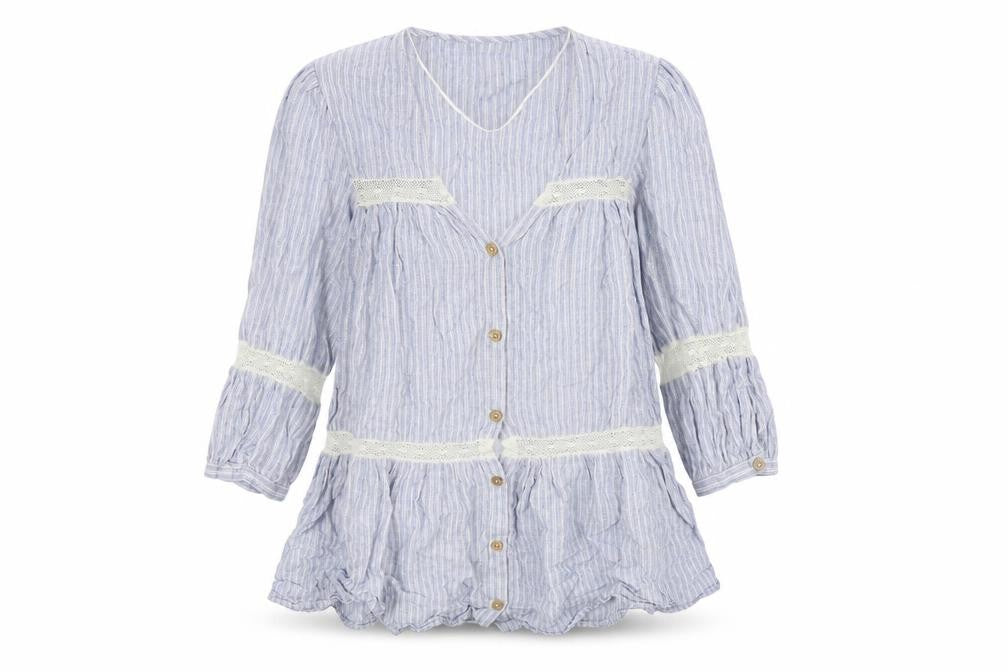 Zara Womens Blue Striped Cotton Basic Button-Up Size XS V-Neck