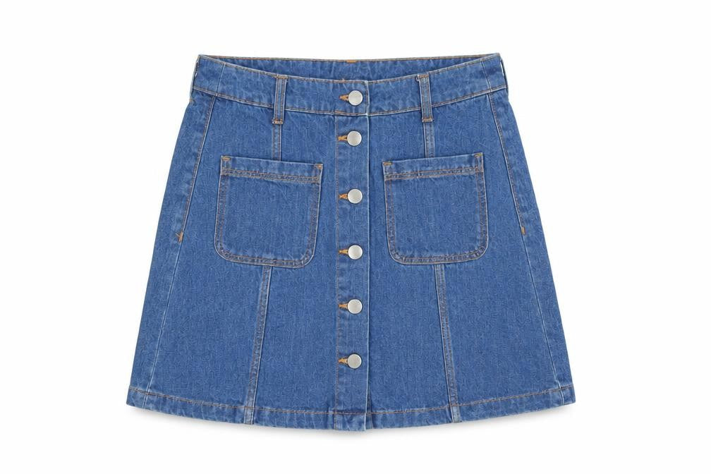 H&M Womens Blue Cotton A-Line Skirt Size 6 Button