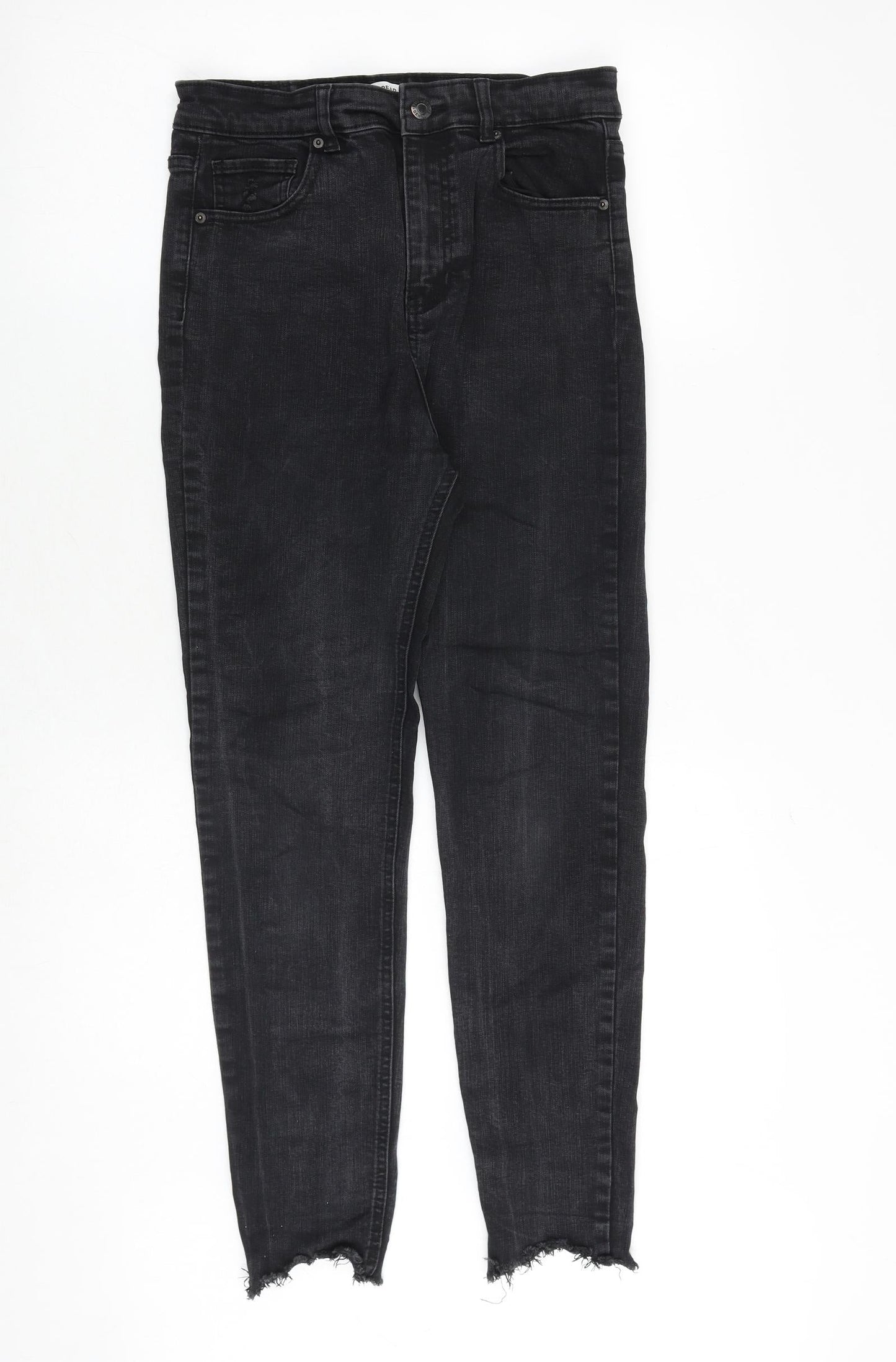 Pull&Bear Womens Grey Cotton Skinny Jeans Size 10 Slim Zip - Frayed Hem