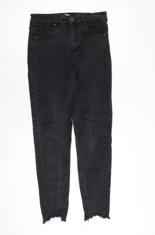 Pull&Bear Womens Grey Cotton Skinny Jeans Size 10 Slim Zip - Frayed Hem