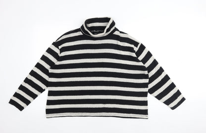 Zara Womens Black Mock Neck Striped Polyester Pullover Jumper Size M