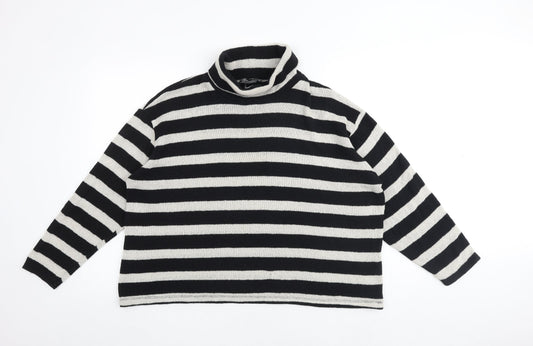 Zara Womens Black Mock Neck Striped Polyester Pullover Jumper Size M