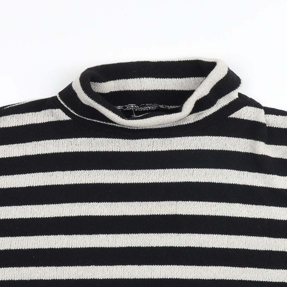 Zara Womens Black Mock Neck Striped Polyester Pullover Jumper Size M