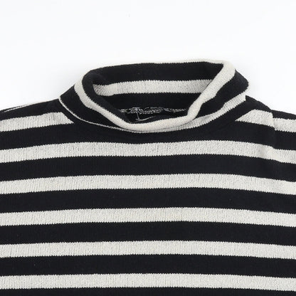Zara Womens Black Mock Neck Striped Polyester Pullover Jumper Size M