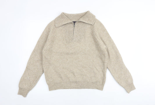 Marks and Spencer Womens Brown Mock Neck Acrylic Pullover Jumper Size M