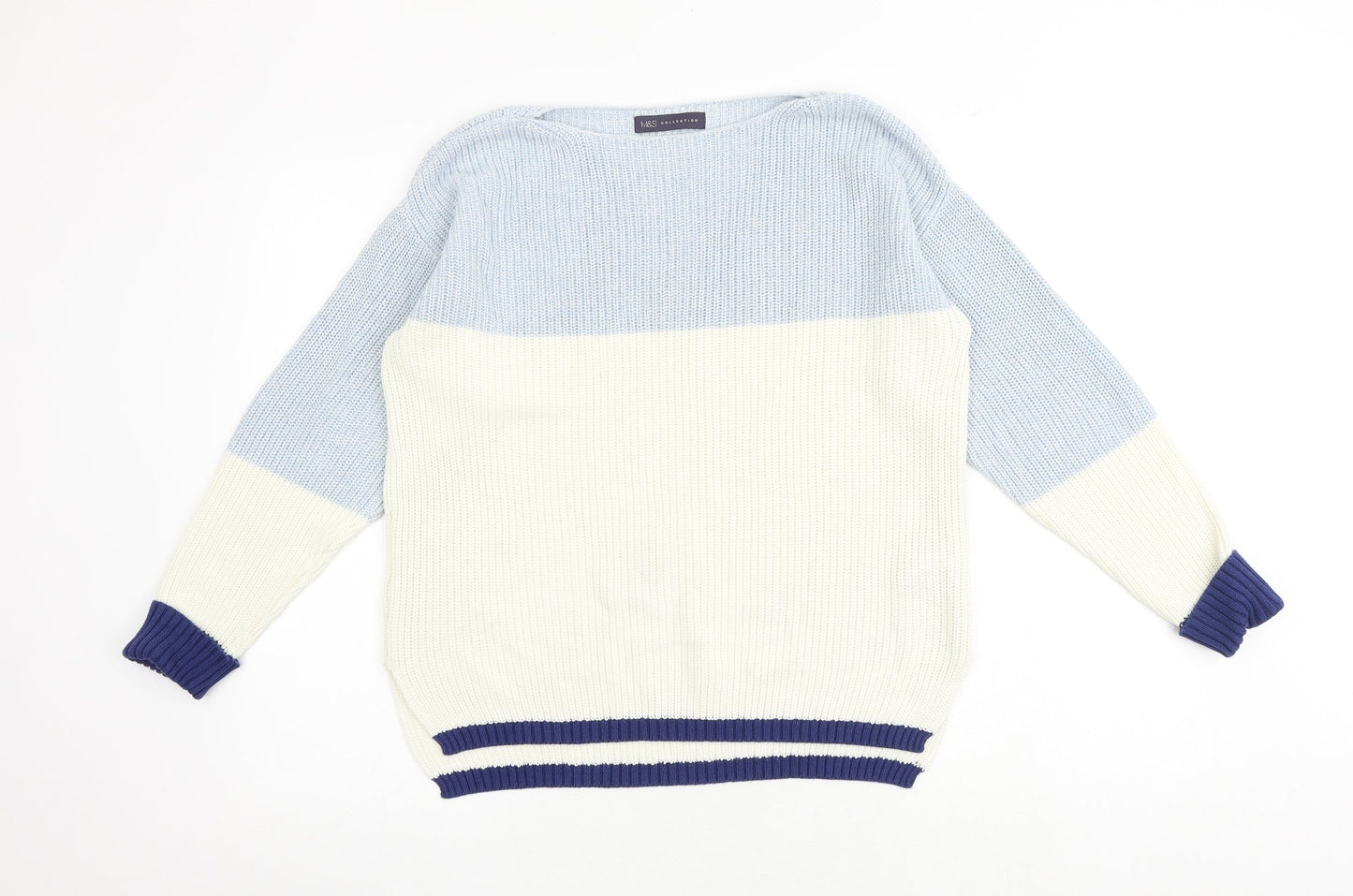 Marks and Spencer Womens Multicoloured Round Neck 100% Cotton Pullover Jumper Size M