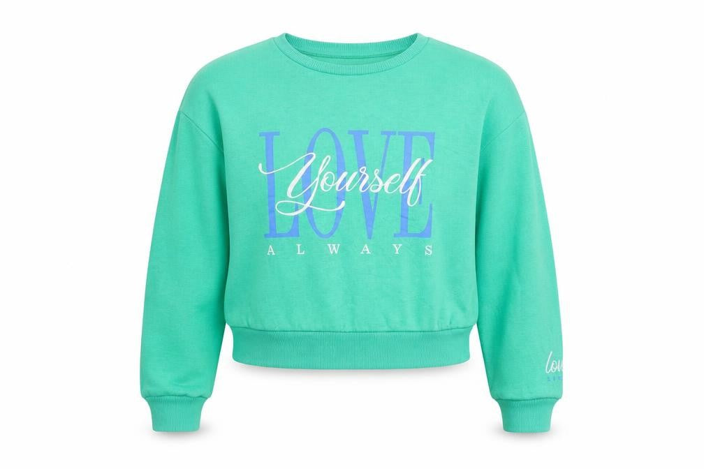 New Look Girls Green Cotton Pullover Sweatshirt Size 12-13 Years Pullover - Love Yourself Always