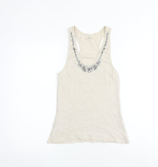 Marks and Spencer Womens Beige Cotton Basic Tank Size 10 Scoop Neck