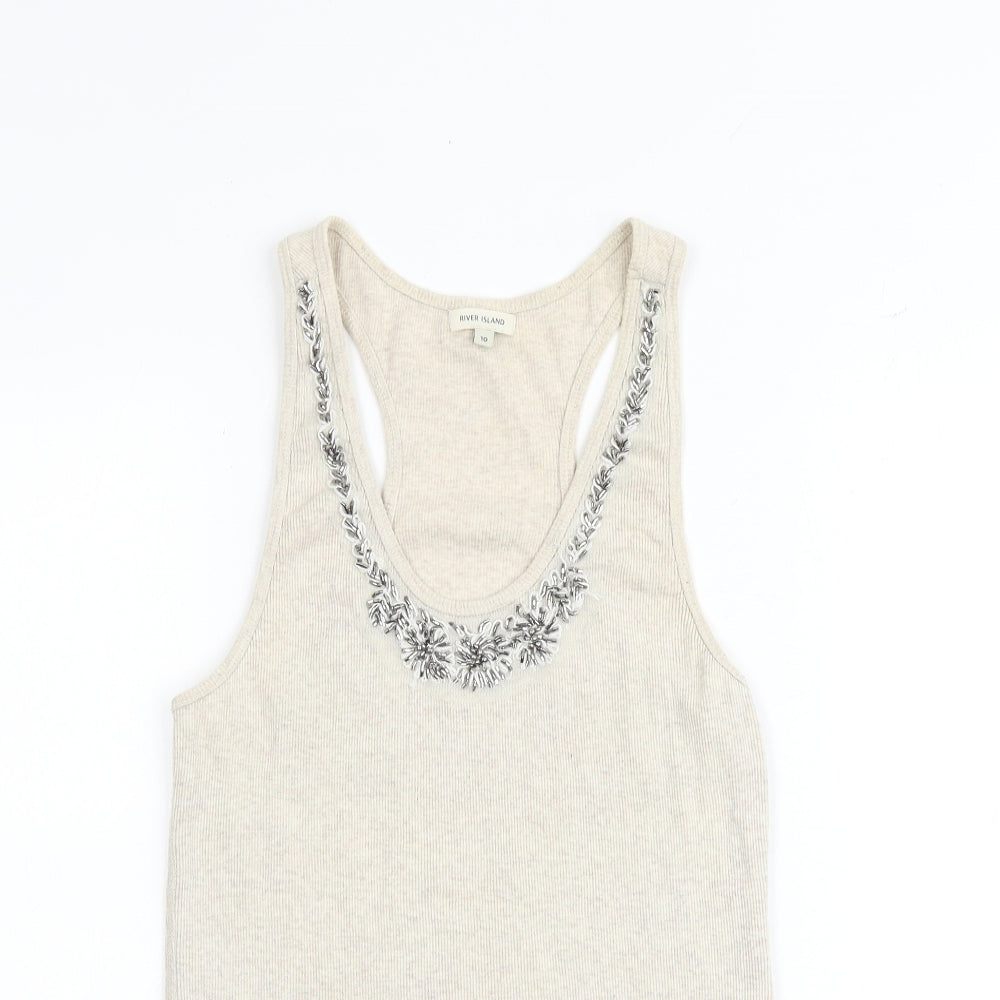 Marks and Spencer Womens Beige Cotton Basic Tank Size 10 Scoop Neck