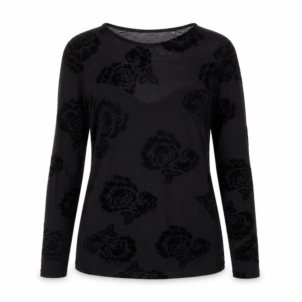 Dorothy Perkins Womens Black Floral Polyester Basic Blouse Size 14 Round Neck