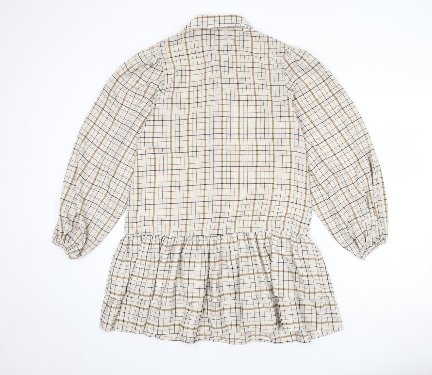 In the Style Womens Beige Plaid Polyester Shirt Dress Size 8 Collared Button