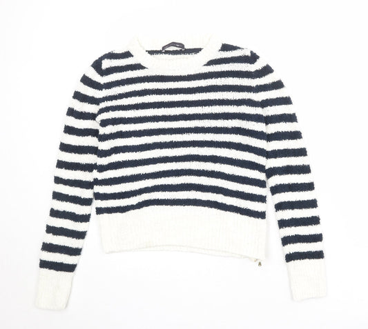 Marks and Spencer Womens Multicoloured Round Neck Striped Cotton Pullover Jumper Size M