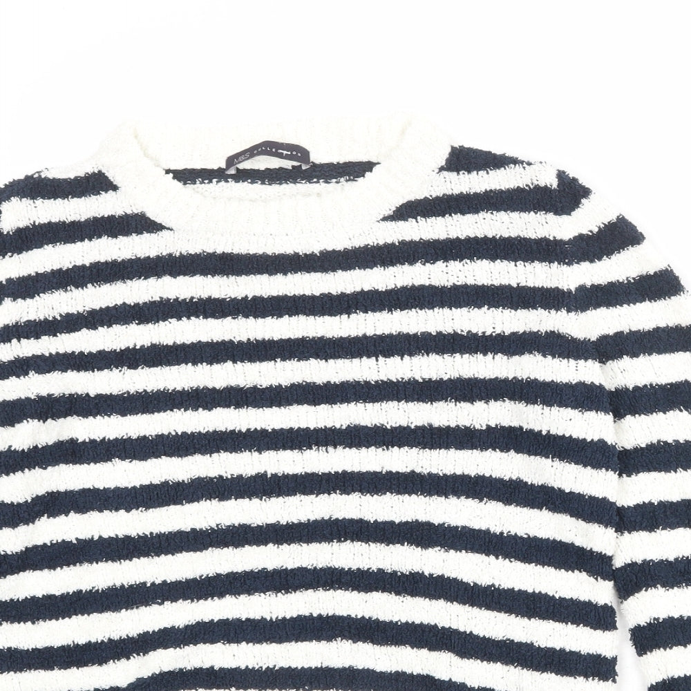 Marks and Spencer Womens Multicoloured Round Neck Striped Cotton Pullover Jumper Size M