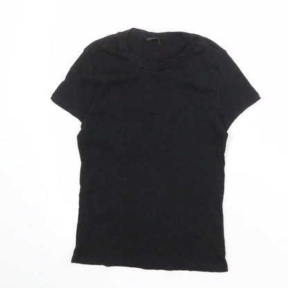 Monki Womens Black Polyester Basic T-Shirt Size S Crew Neck - Ribbed