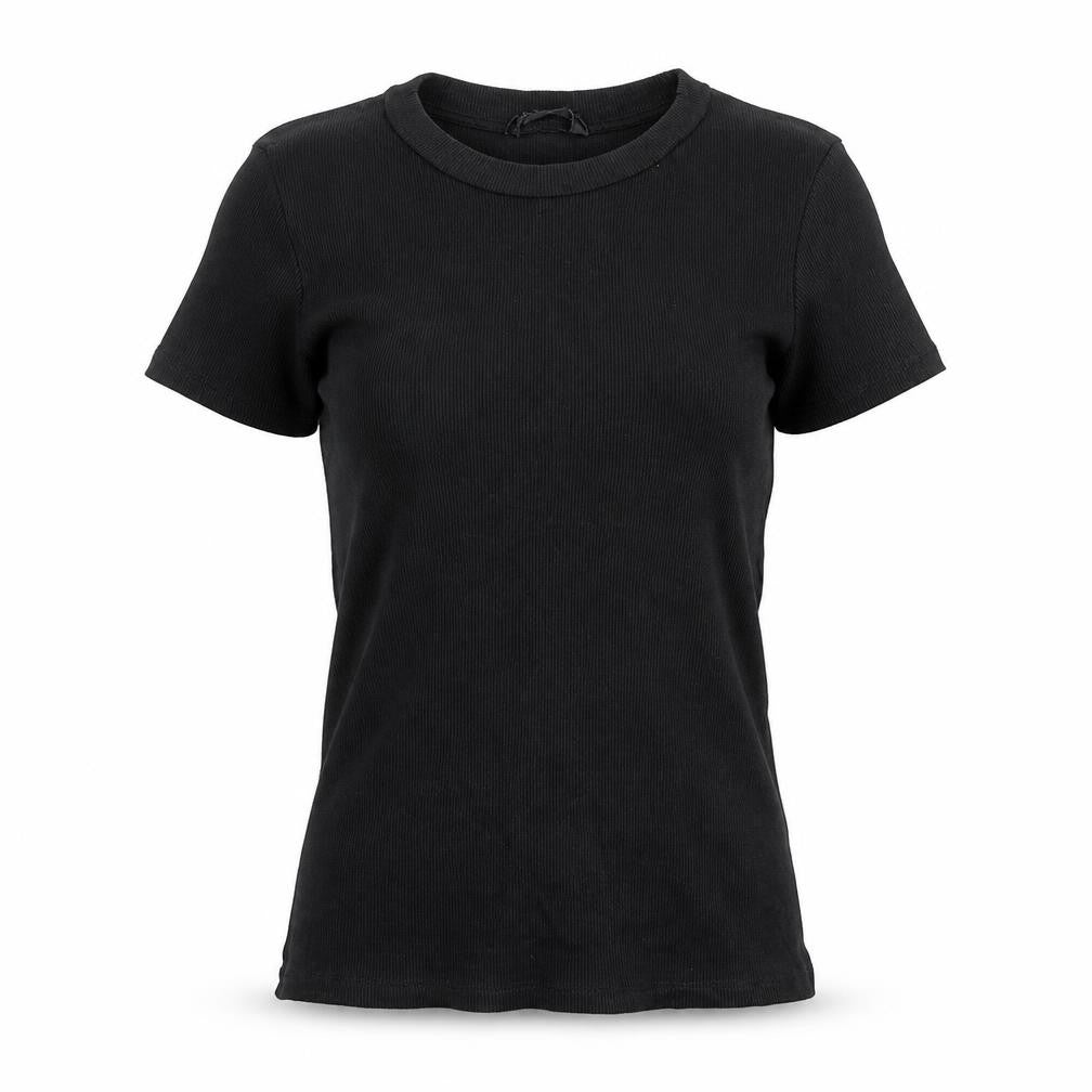 Monki Womens Black Polyester Basic T-Shirt Size S Crew Neck - Ribbed