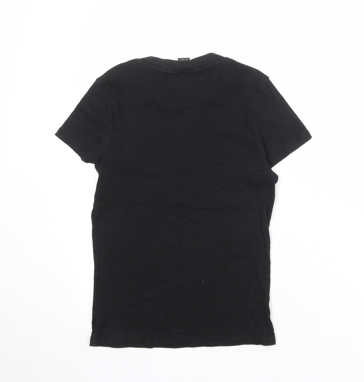 Monki Womens Black Polyester Basic T-Shirt Size S Crew Neck - Ribbed