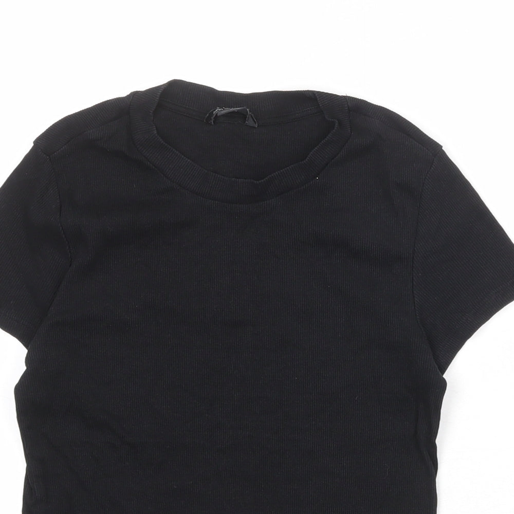 Monki Womens Black Polyester Basic T-Shirt Size S Crew Neck - Ribbed