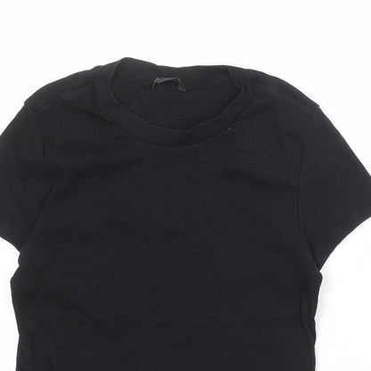 Monki Womens Black Polyester Basic T-Shirt Size S Crew Neck - Ribbed