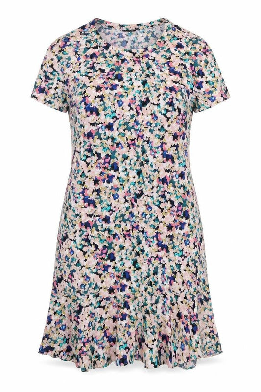 VILA Womens Multicoloured Geometric Viscose T-Shirt Dress Size S Round Neck Pullover