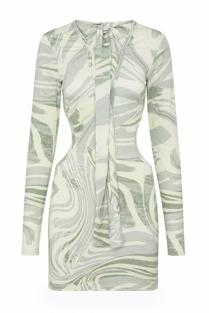 PRETTYLITTLETHING Womens Green Geometric Polyester Bodycon Size 8 Round Neck Pullover