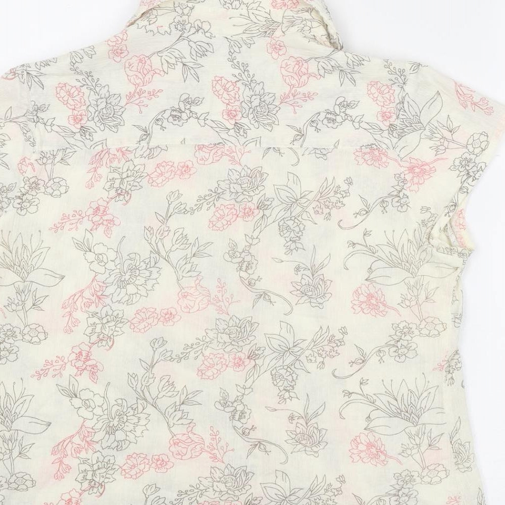BHS Womens Ivory Geometric Cotton Basic Button-Up Size 10 Collared
