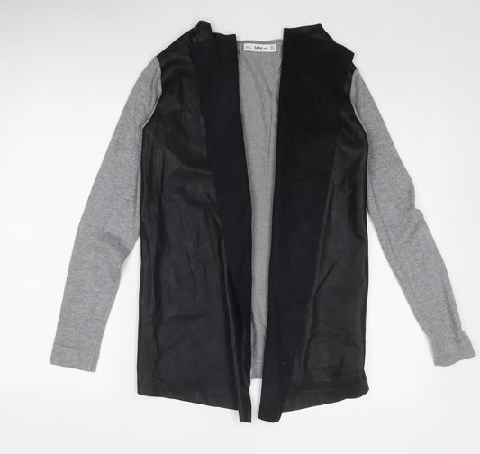 Zara Womens Grey V-Neck Viscose Cardigan Jumper Size M - Faux Leather Style