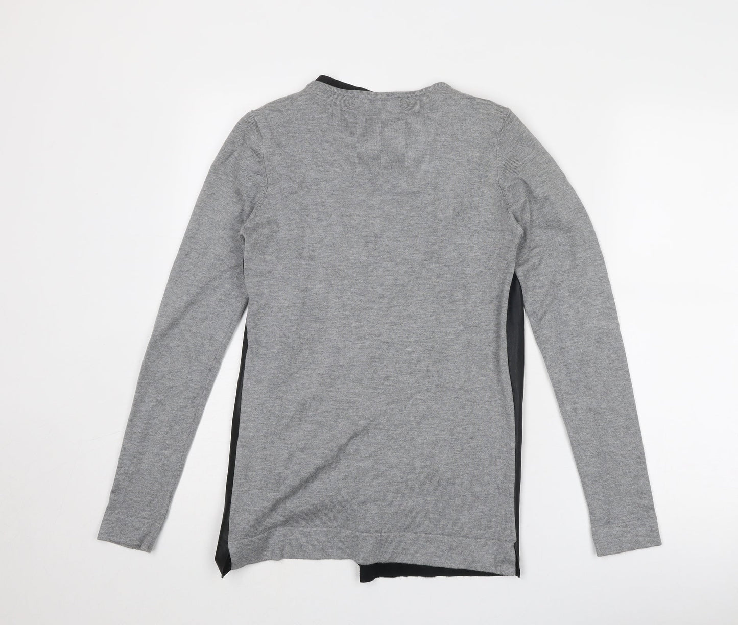 Zara Womens Grey V-Neck Viscose Cardigan Jumper Size M - Faux Leather Style