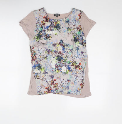 Warehouse Womens Purple Floral Viscose Basic T-Shirt Size 6 Round Neck