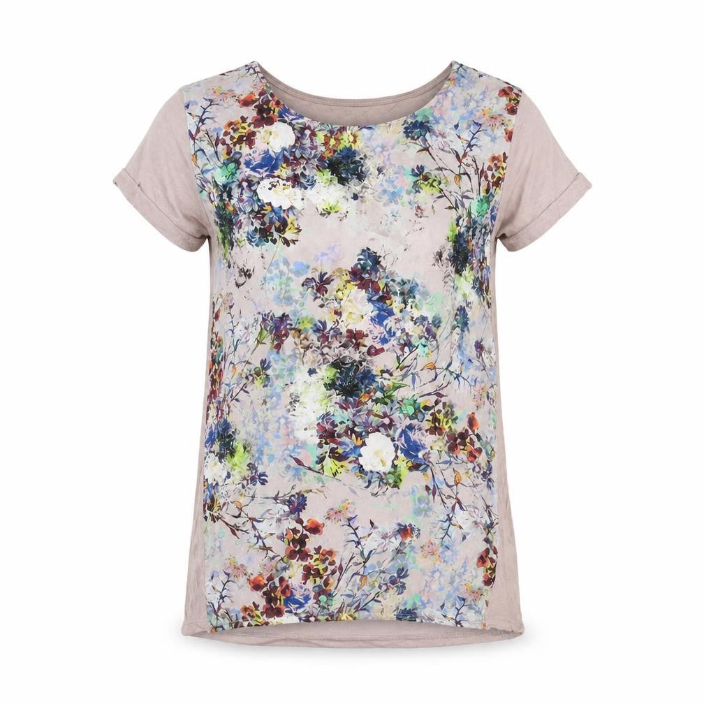 Warehouse Womens Purple Floral Viscose Basic T-Shirt Size 6 Round Neck
