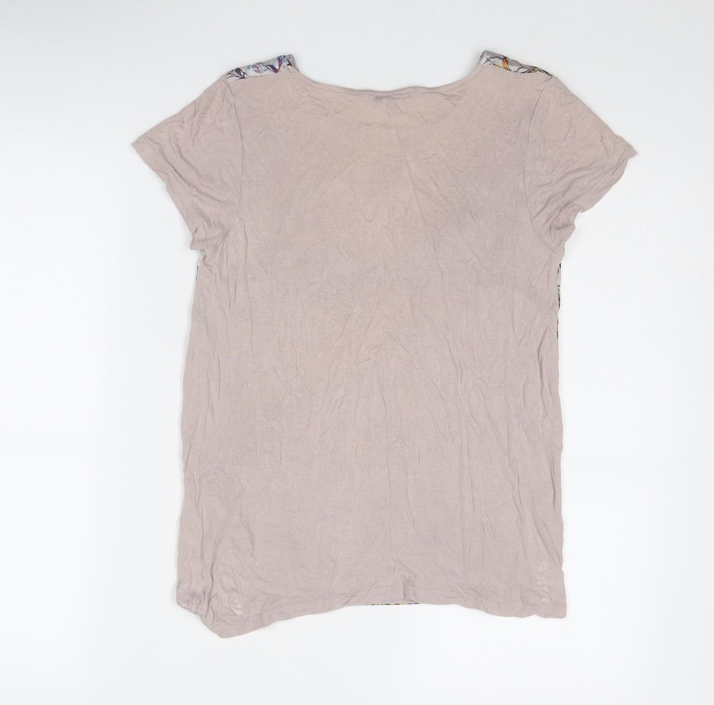 Warehouse Womens Purple Floral Viscose Basic T-Shirt Size 6 Round Neck