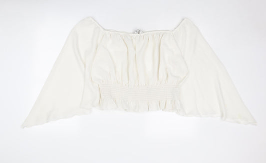 Inspire Womens White Polyester Cropped Blouse Size 16 Square Neck