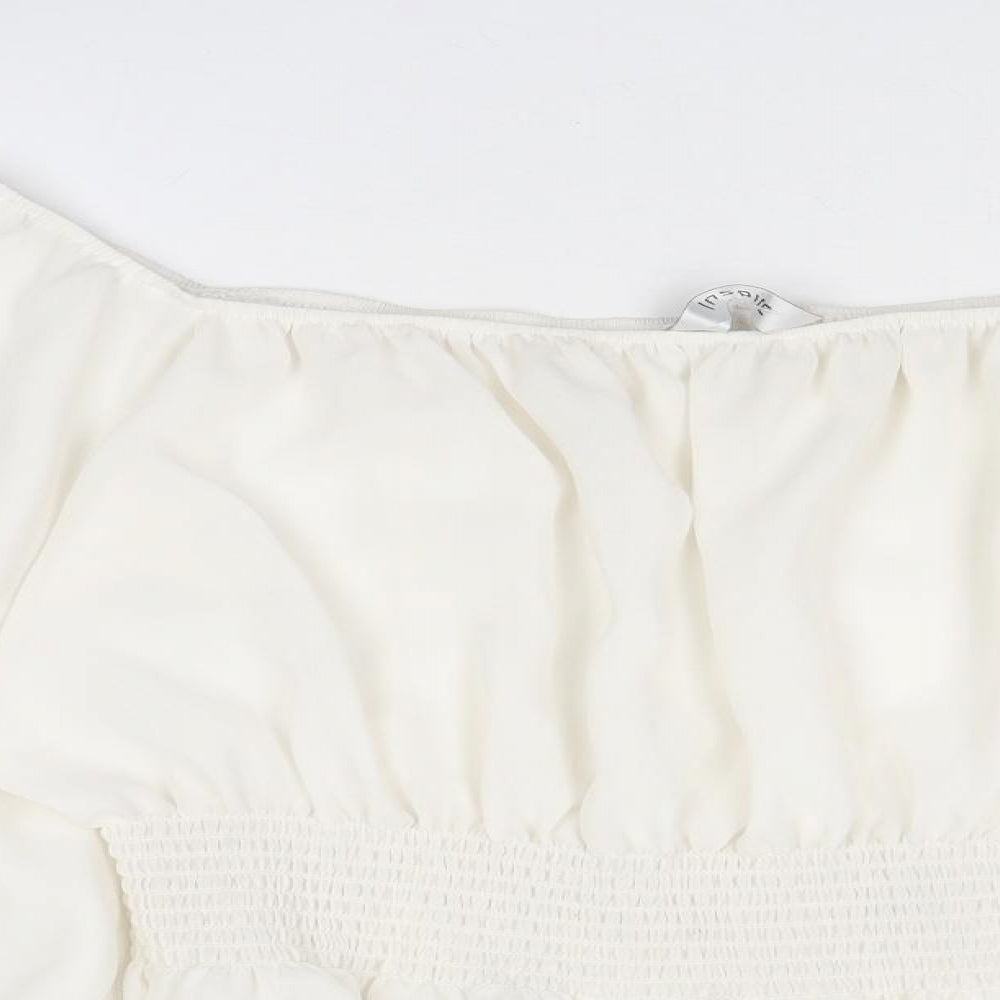 Inspire Womens White Polyester Cropped Blouse Size 16 Square Neck