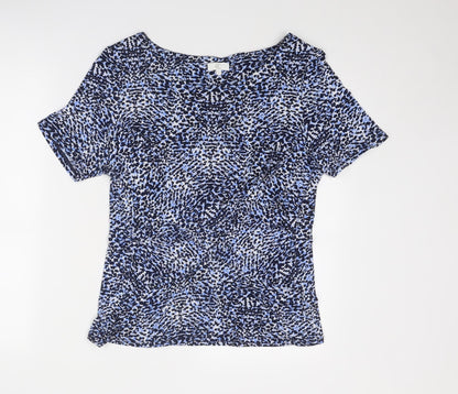 Country Casuals Womens Blue Geometric Polyester Basic T-Shirt Size L Round Neck