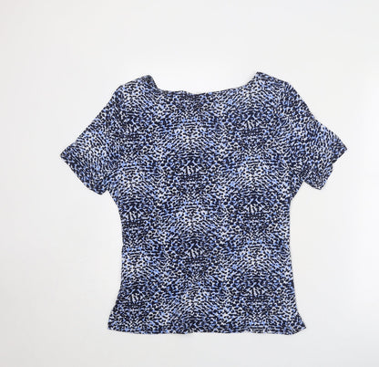 Country Casuals Womens Blue Geometric Polyester Basic T-Shirt Size L Round Neck