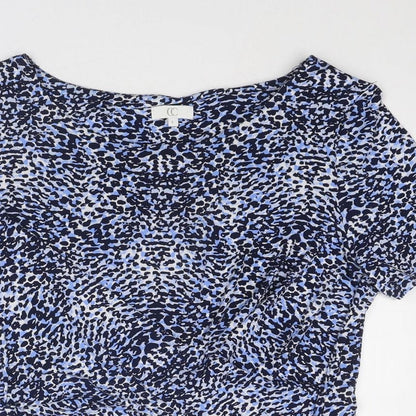 Country Casuals Womens Blue Geometric Polyester Basic T-Shirt Size L Round Neck