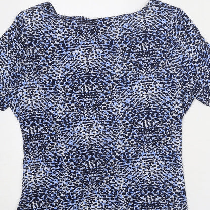 Country Casuals Womens Blue Geometric Polyester Basic T-Shirt Size L Round Neck