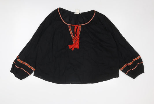 H&M Womens Black Cotton Basic Blouse Size 8 Round Neck