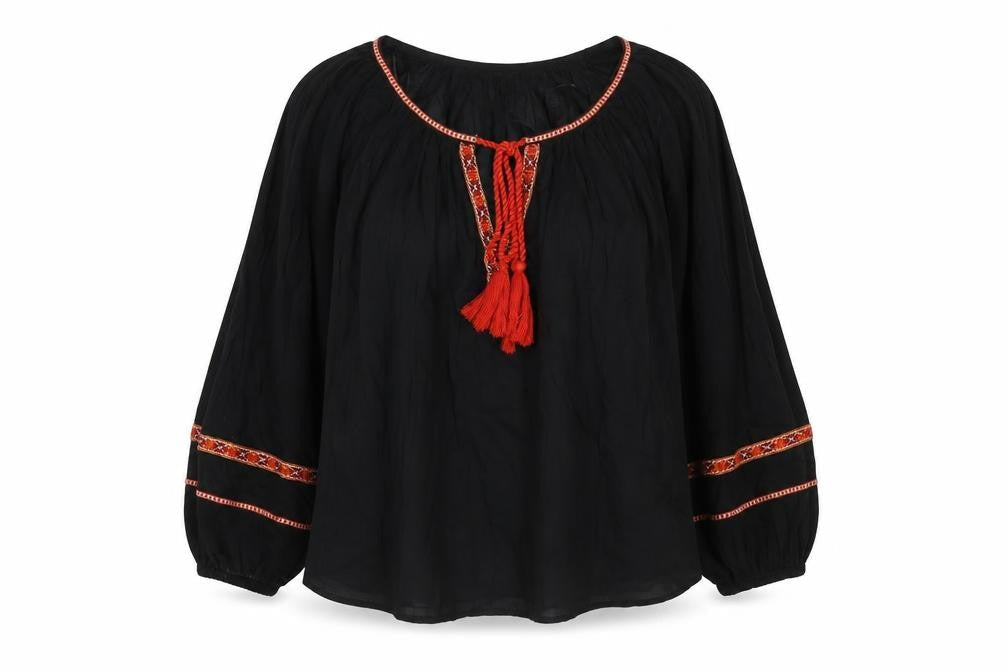 H&M Womens Black Cotton Basic Blouse Size 8 Round Neck