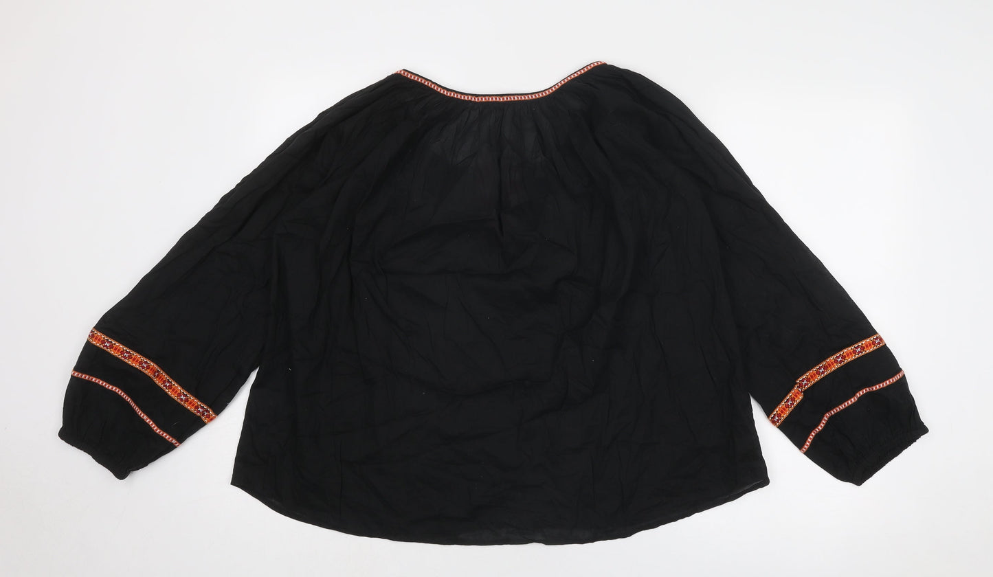H&M Womens Black Cotton Basic Blouse Size 8 Round Neck