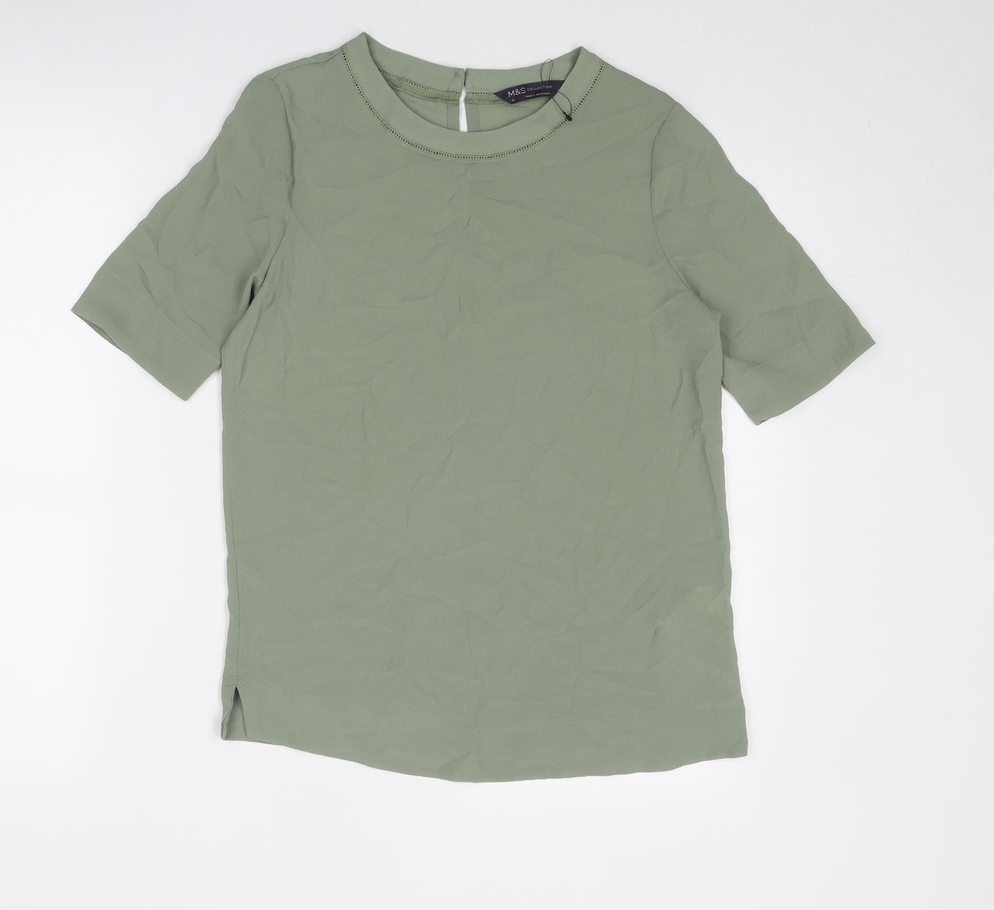 Marks and Spencer Womens Green Polyester Basic T-Shirt Size 6 Round Neck