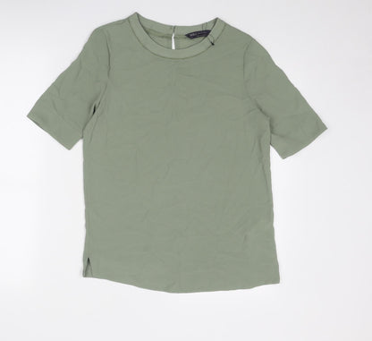 Marks & Spencer Womens Green Polyester Basic T-Shirt Size 6 Round Neck